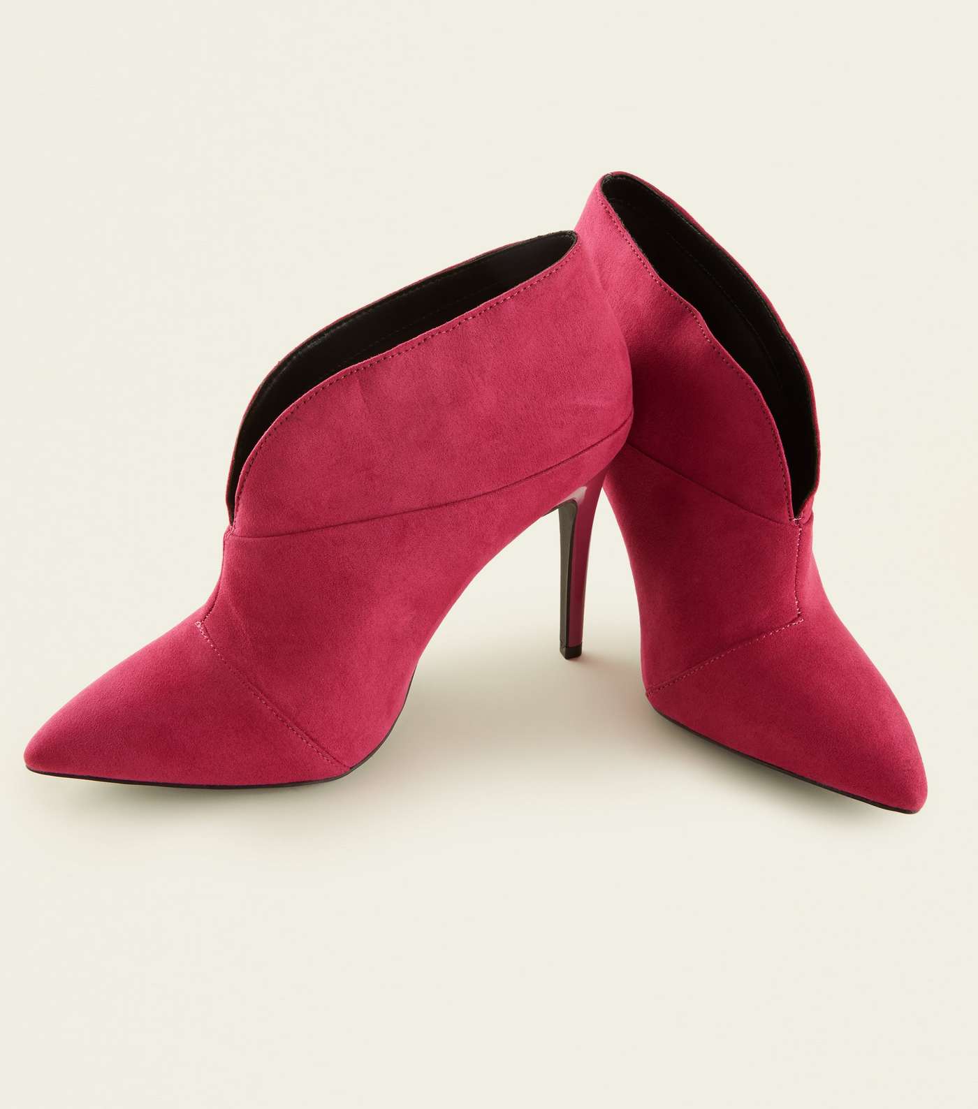 Wide Fit Bright Pink Suedette Cut-Out Front Stiletto Boots Image 3