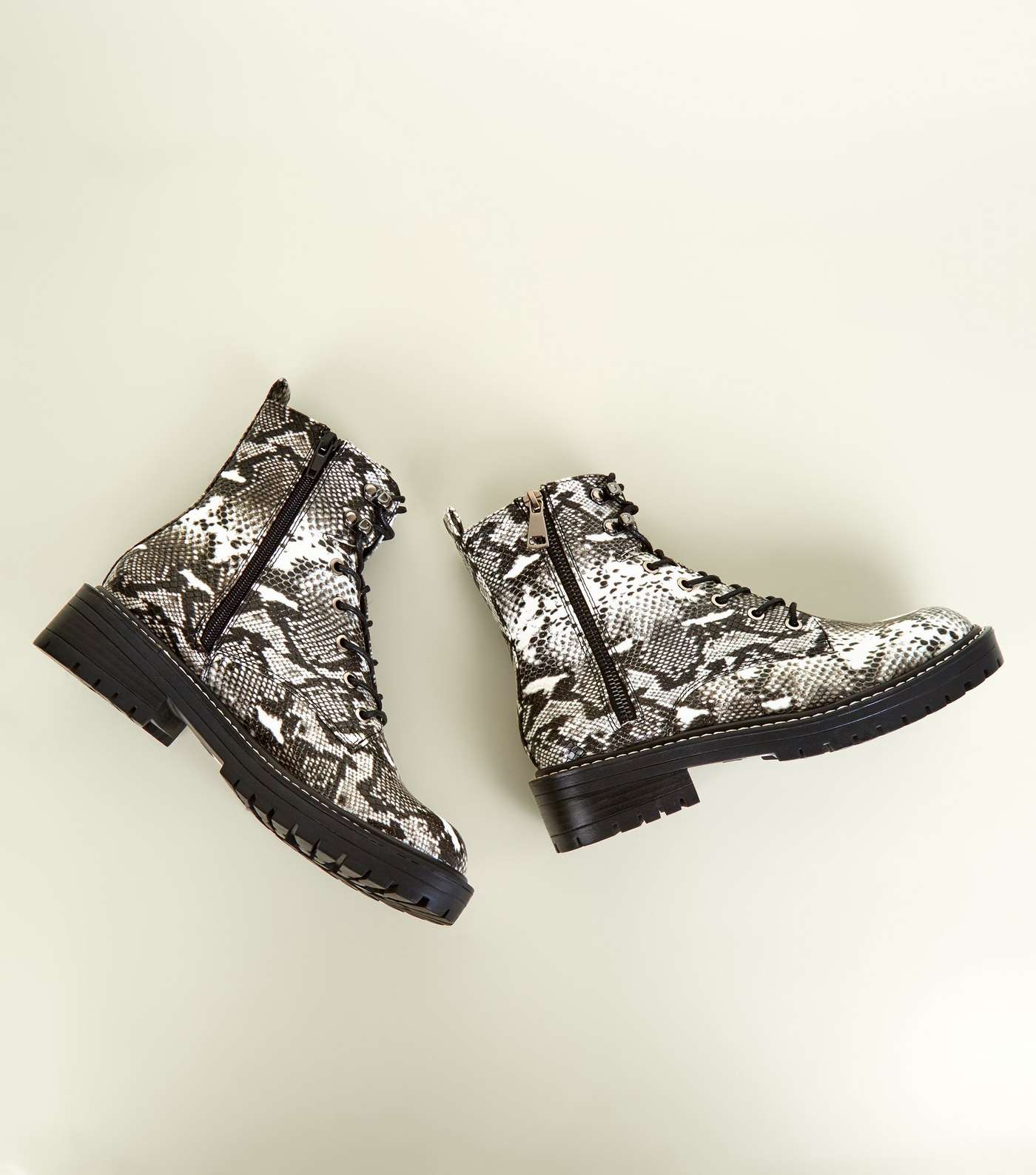 Black Faux Snake Lace-Up Hiker Boots Image 3