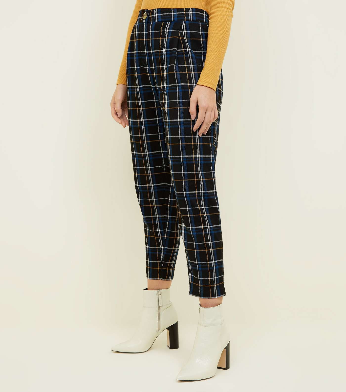 Petite Black Check Tapered Trousers Image 2