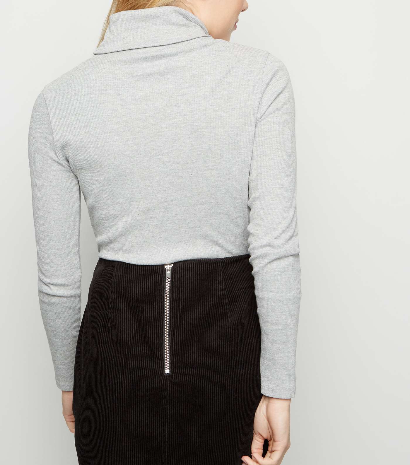 Petite Pale Grey Roll Neck Long Sleeve Top Image 3
