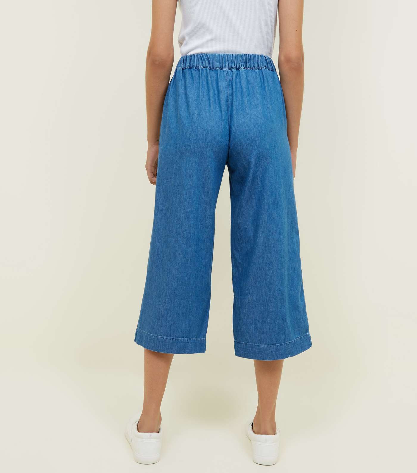 Blue Belted Lightweight Denim Culottes Image 3