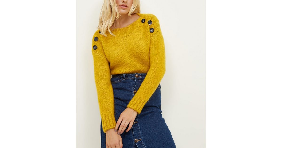 Mustard Button Shoulder Jumper New Look