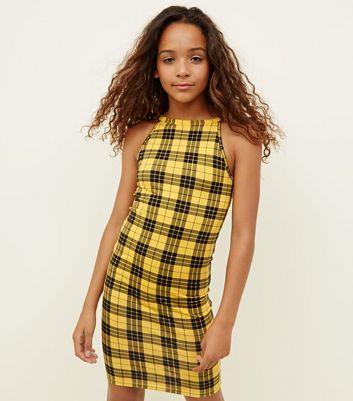 yellow check bodycon dress