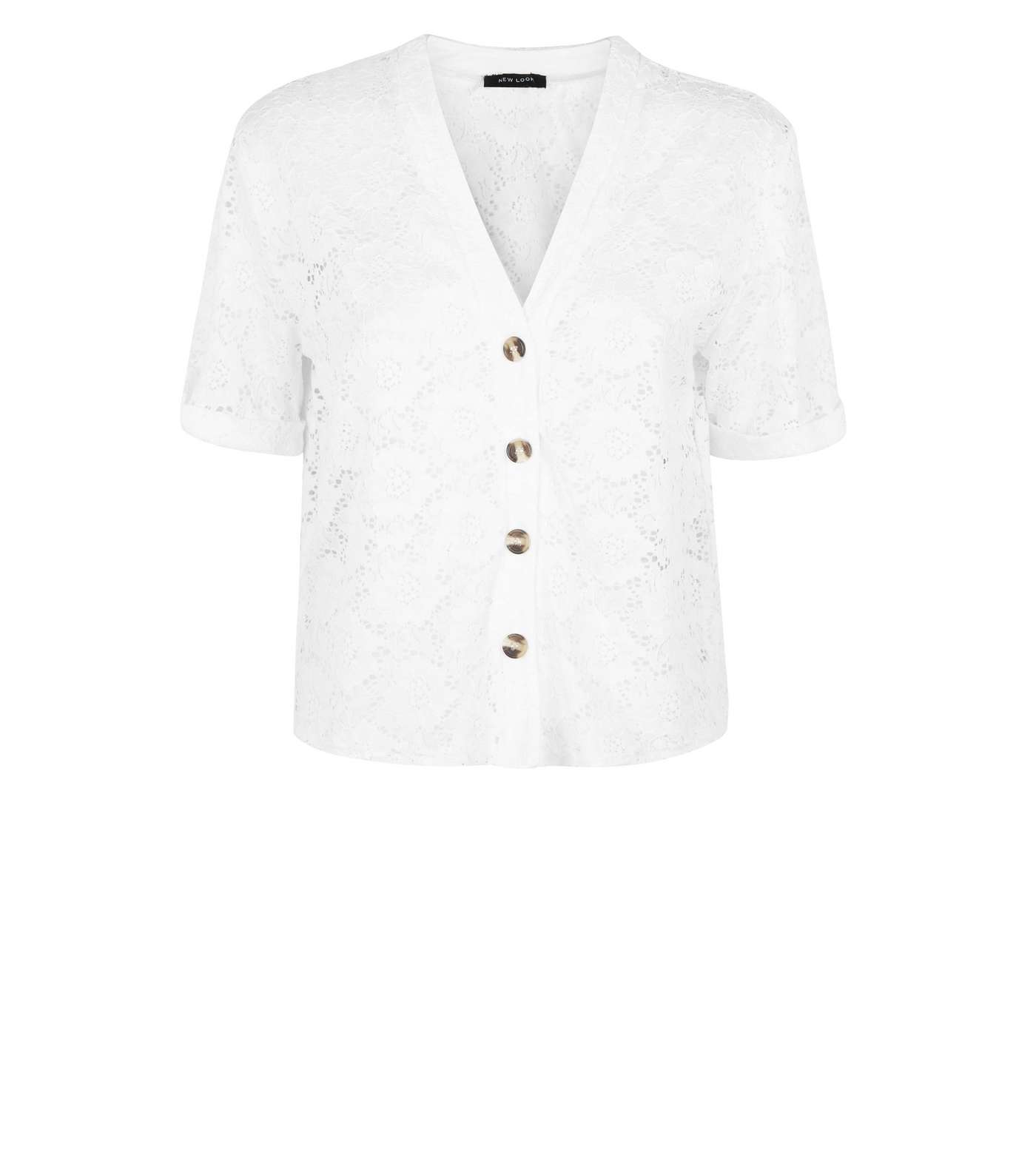 Cream Lace Button Front Boxy Shirt Image 4