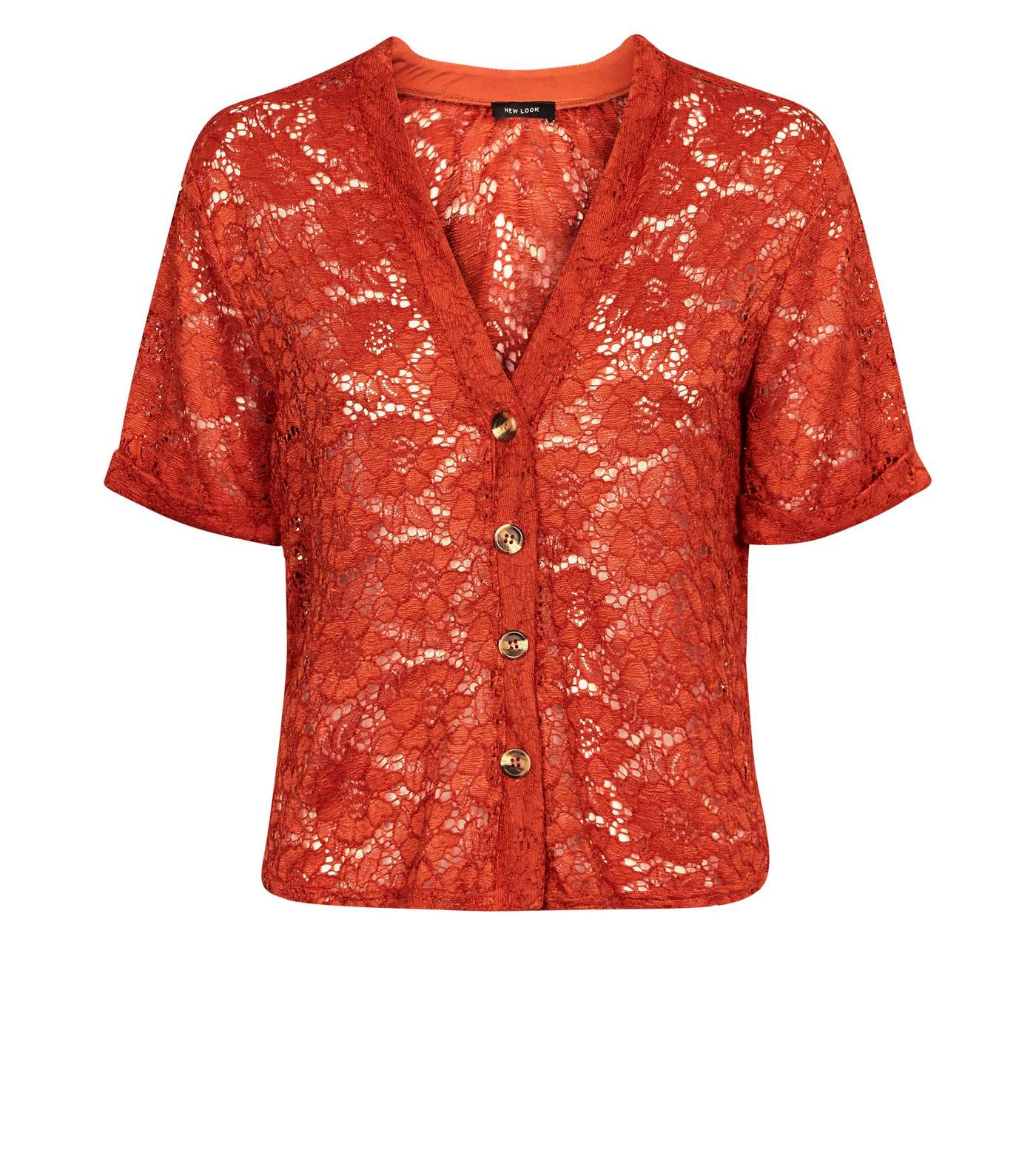 Rust Lace Button Front Boxy Shirt Image 4