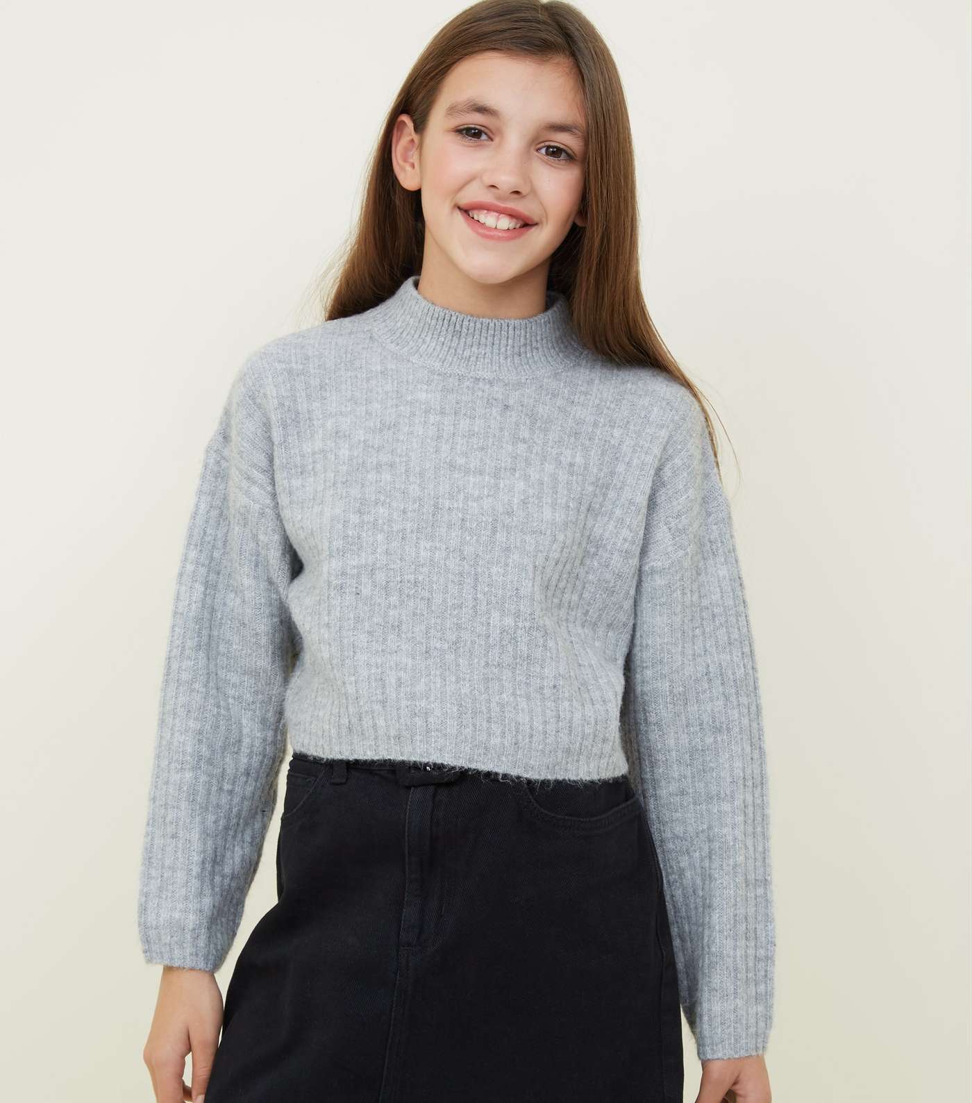 Girls Grey Soft Brushed Knitted Jumper 