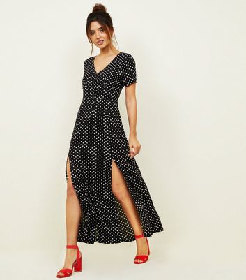 De Ajouter Supprimer Longue À La Wishlist Boutonnée Robe Noire Pois FJTK1lc3