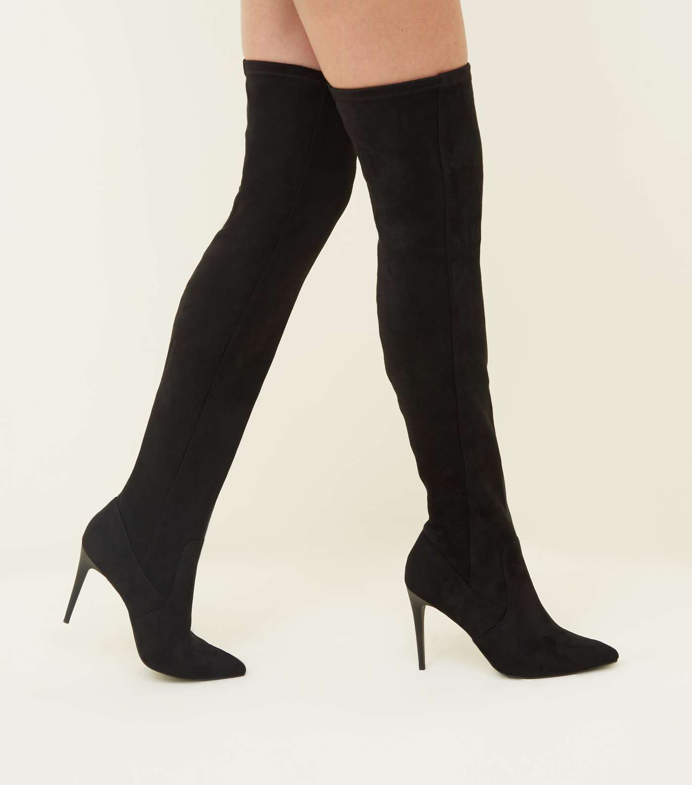 Black Suedette Over-The-Knee Stiletto Boots Image 2