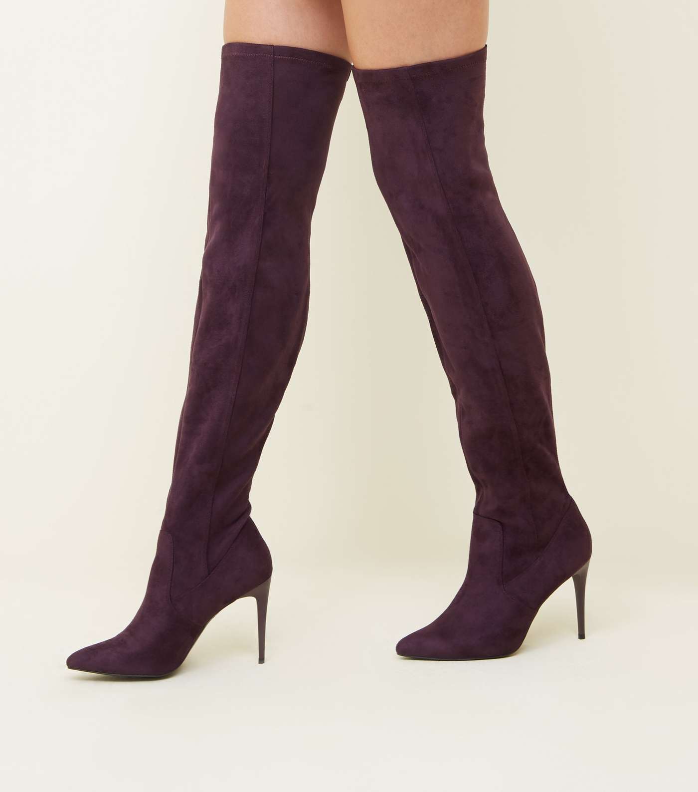 Dark Purple Suedette Over-the-Knee Stiletto Boots  Image 2