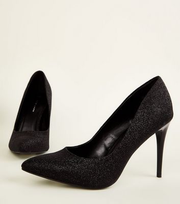 black glitter stilettos