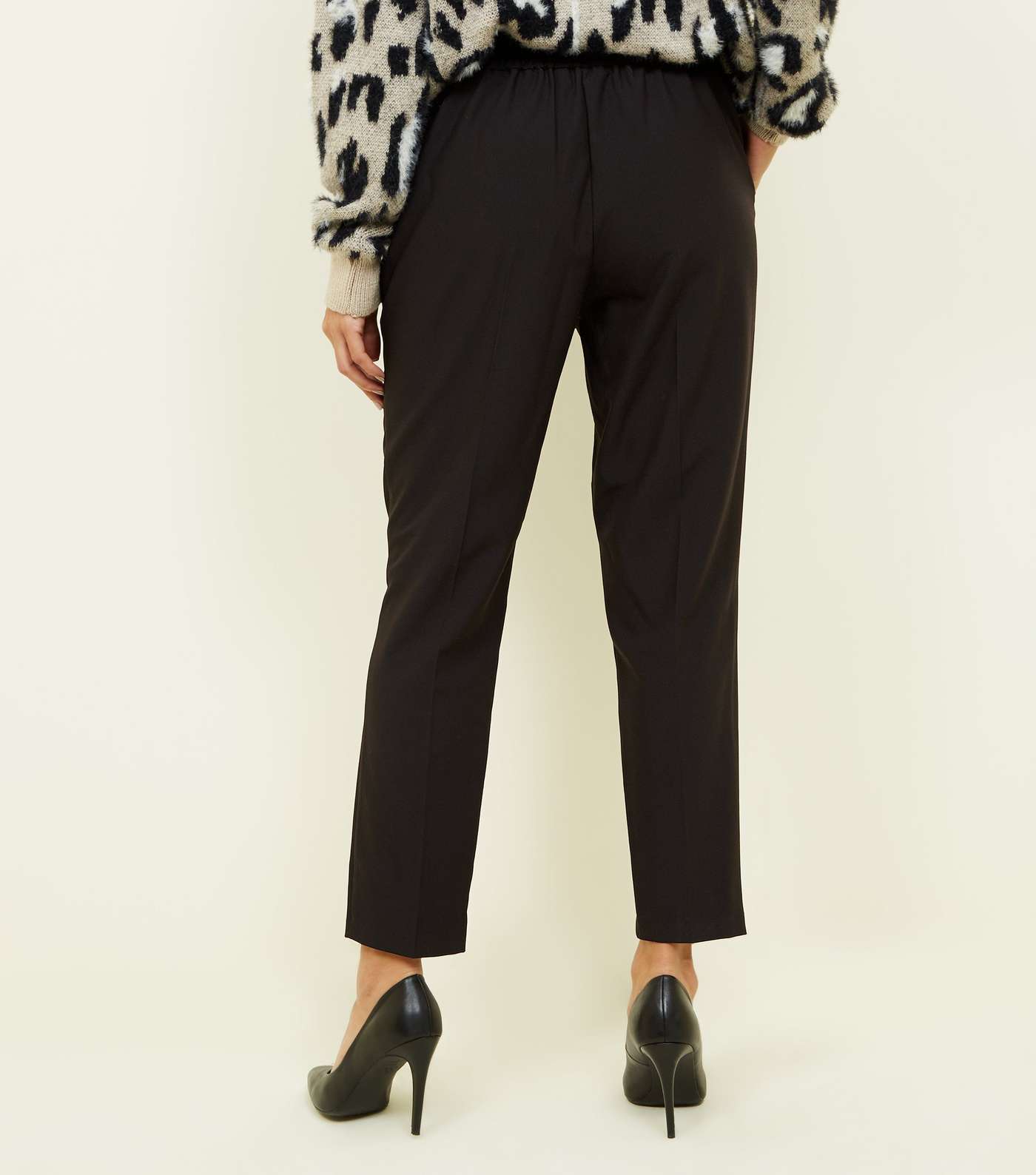 Black Pull On High Waist Tapered Trousers Image 3