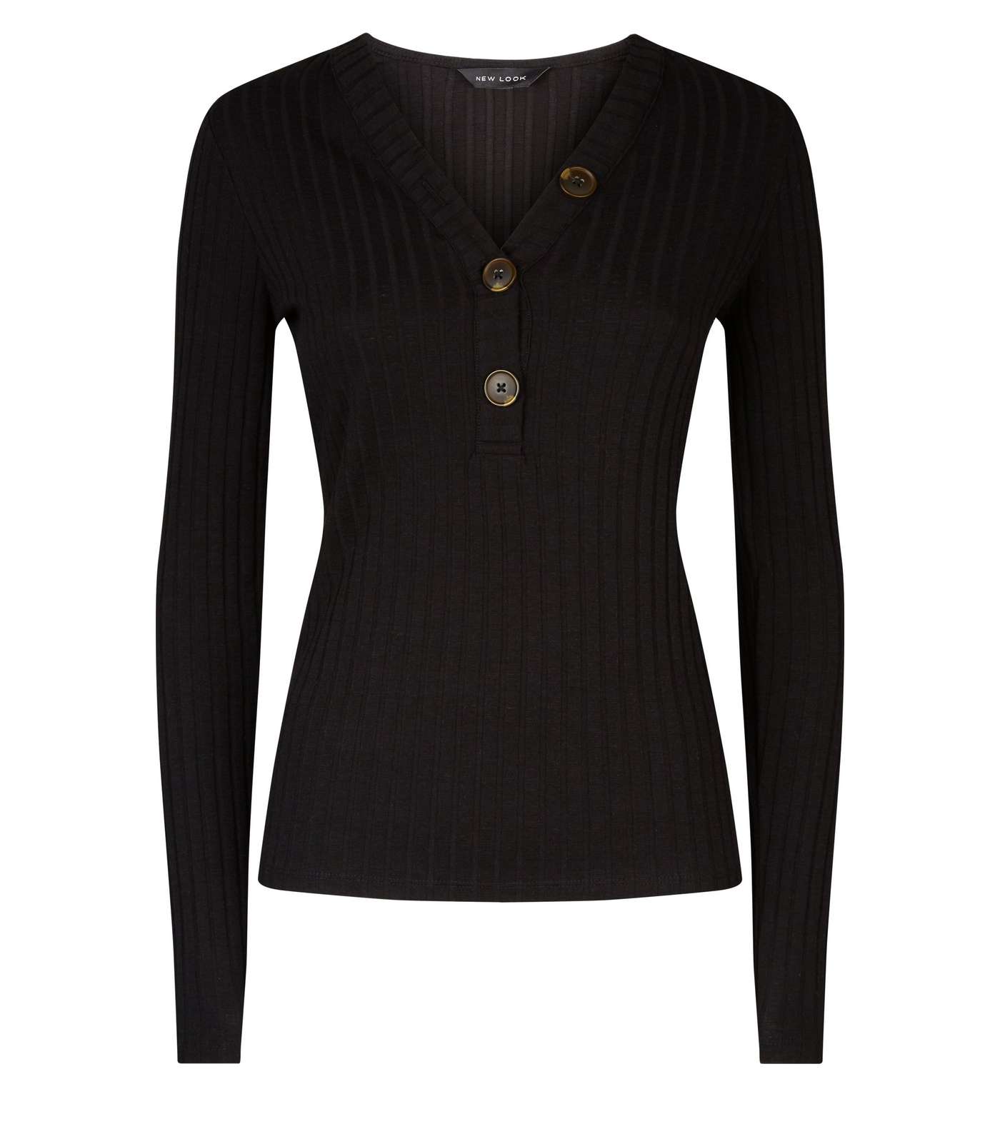 Black Wide Ribbed Button Front Top Image 4