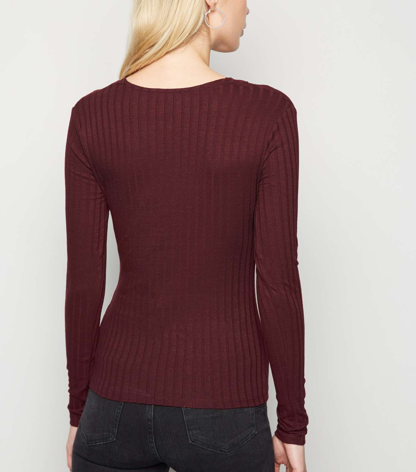Burgundy Ribbed Button Front Cardigan Image 3
