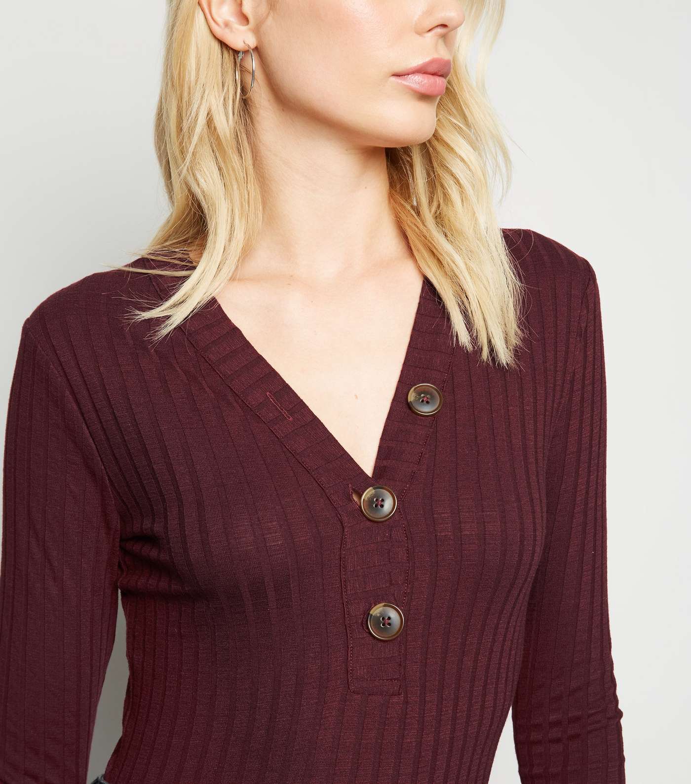 Burgundy Ribbed Button Front Cardigan Image 5