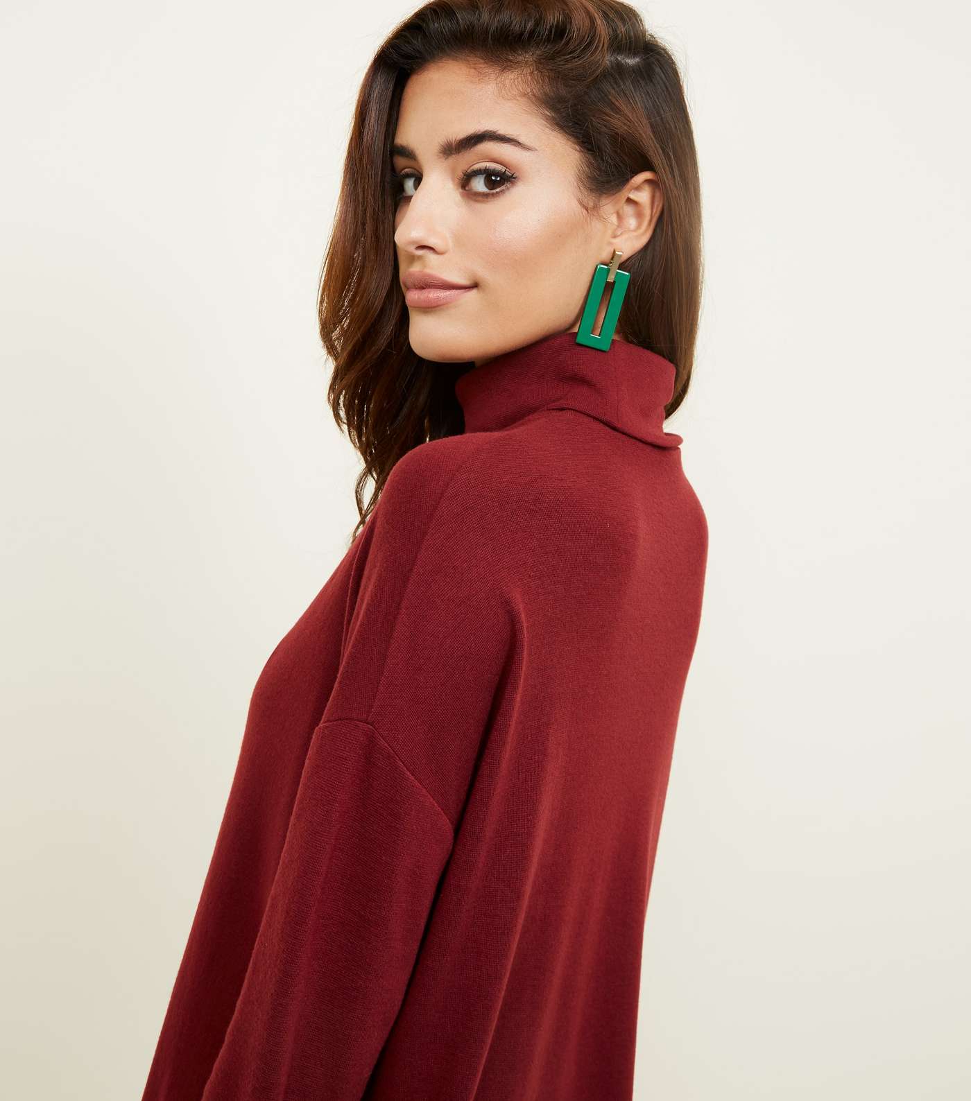 Burgundy Batwing Sleeve Roll Neck Top Image 3