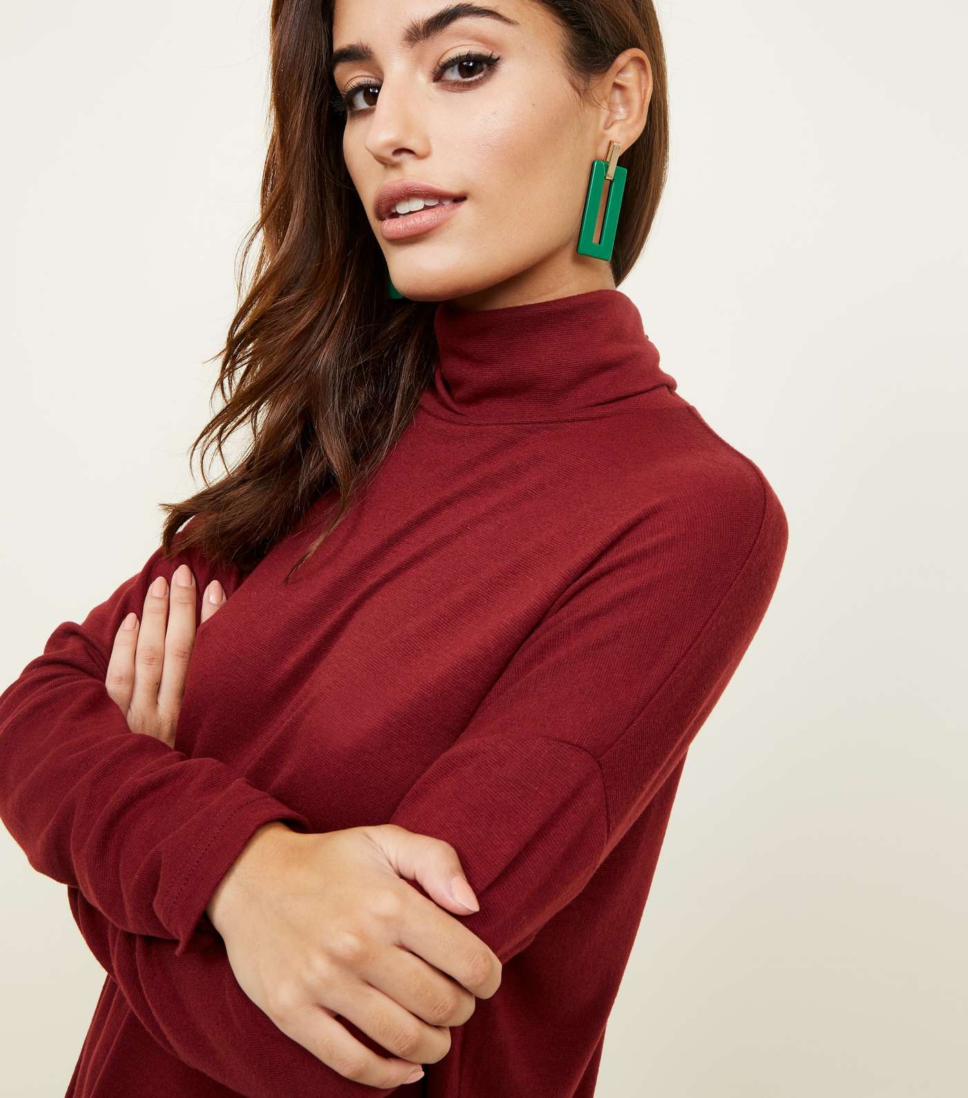 Burgundy Batwing Sleeve Roll Neck Top Image 5