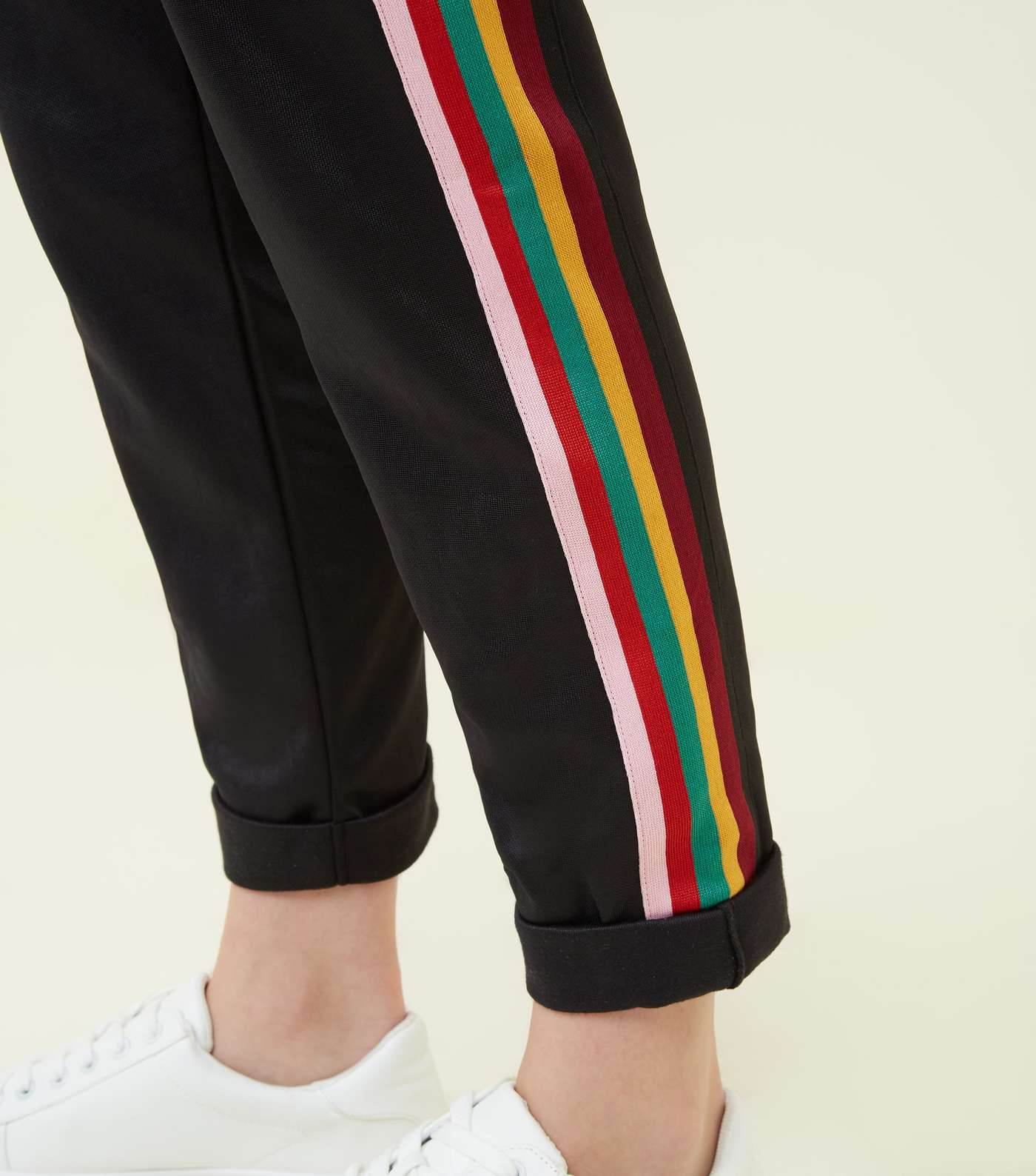Girls Black Rainbow Side Stripe Joggers Image 5