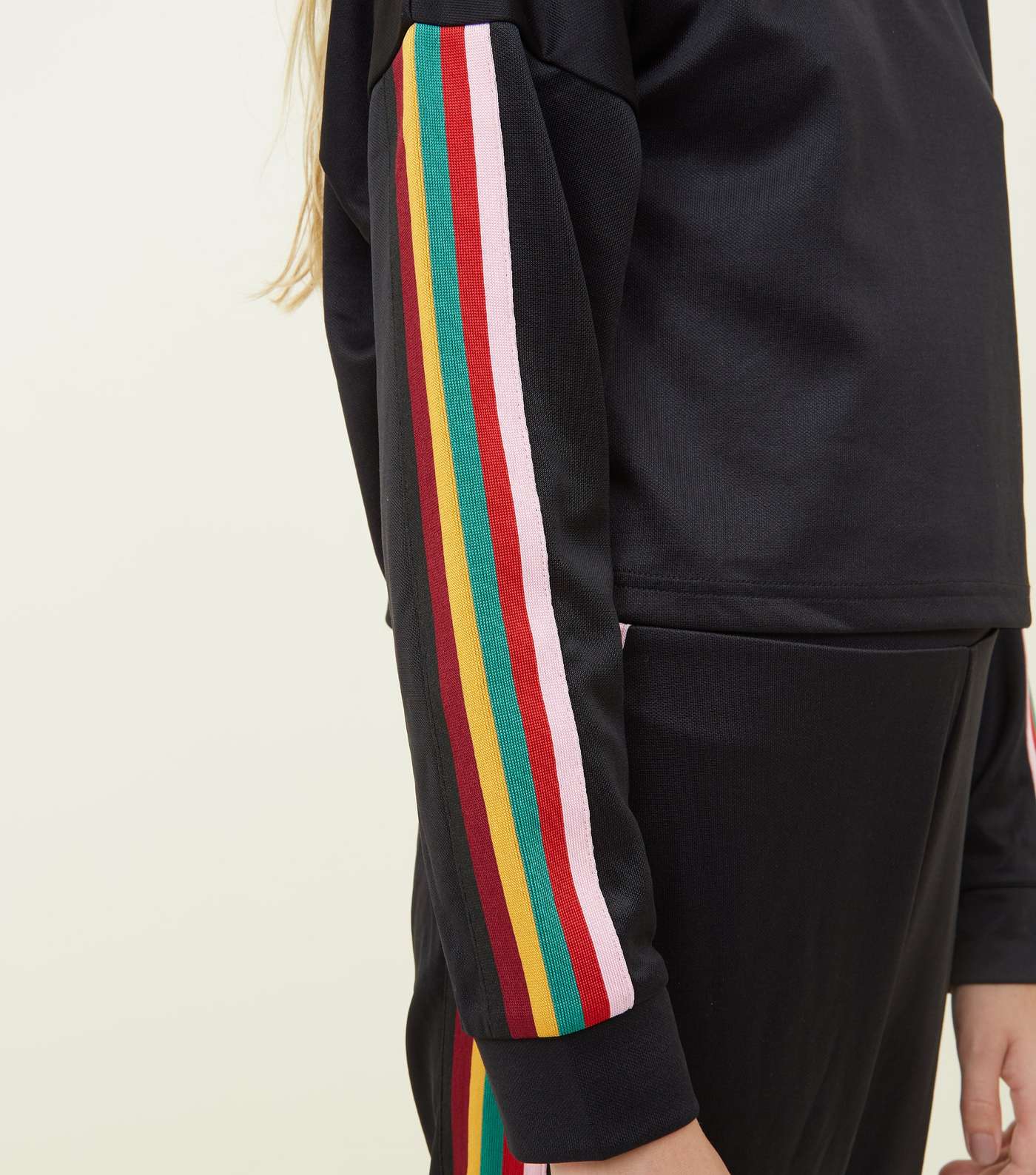 Girls Black Rainbow Stripe Sleeve Sweatshirt Image 5