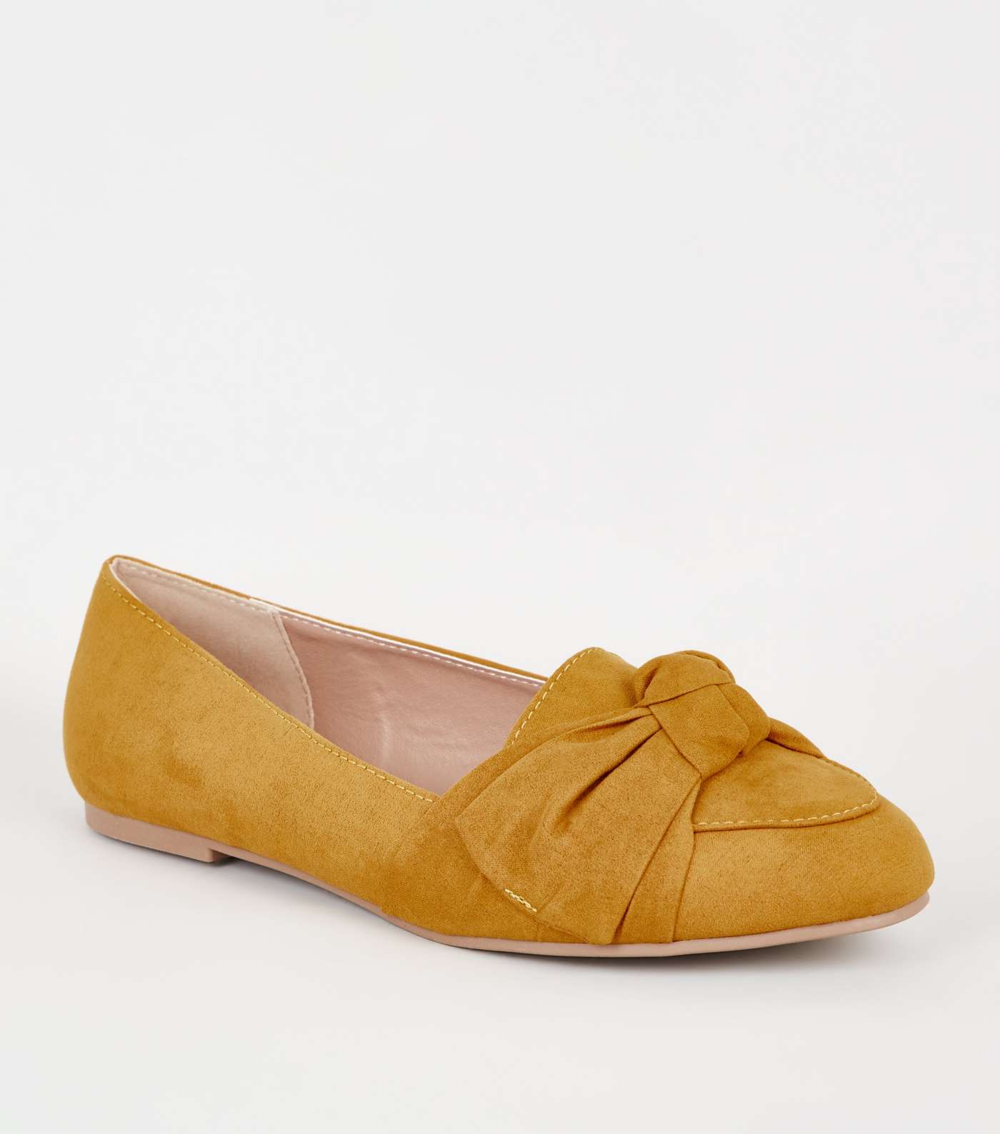 Wide Fit Mustard Suedette Bow Loafers