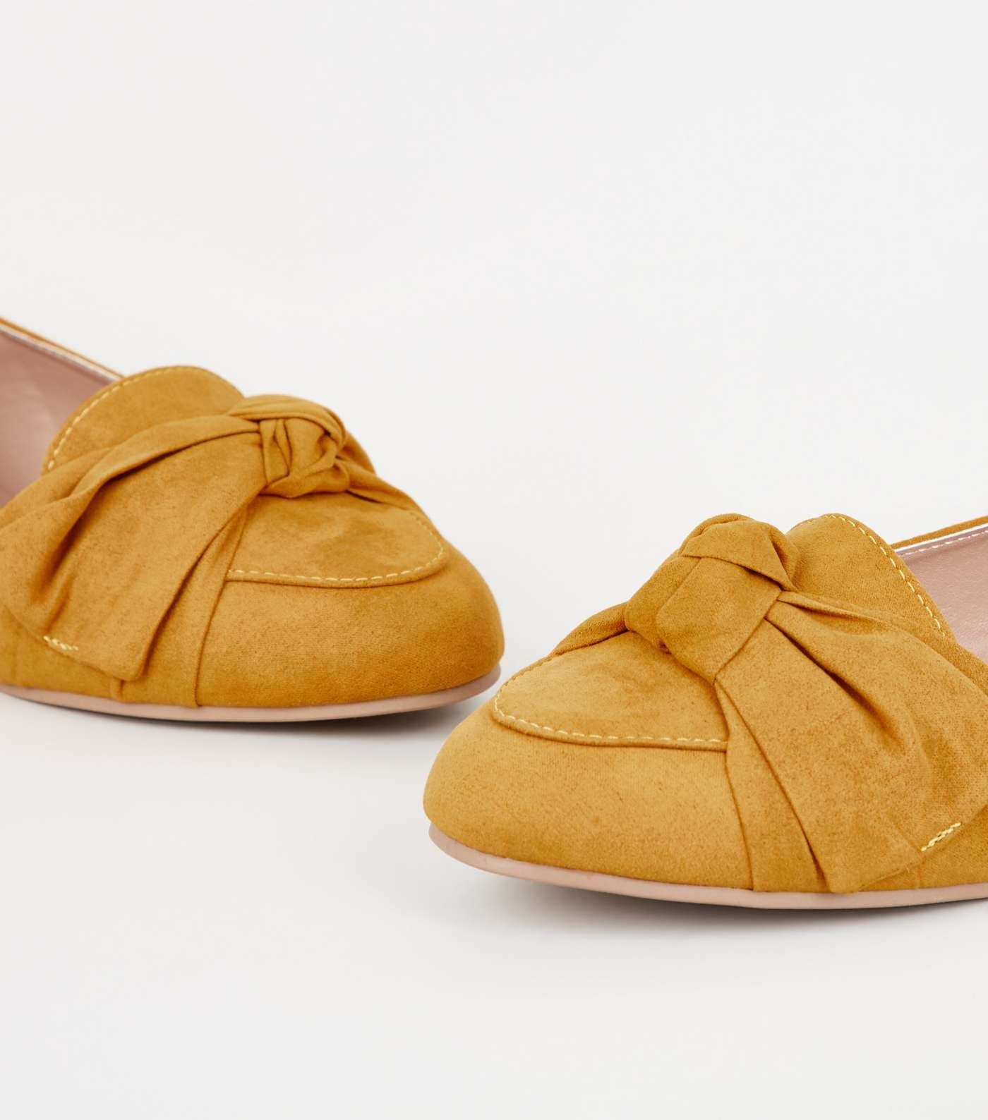 Wide Fit Mustard Suedette Bow Loafers Image 3