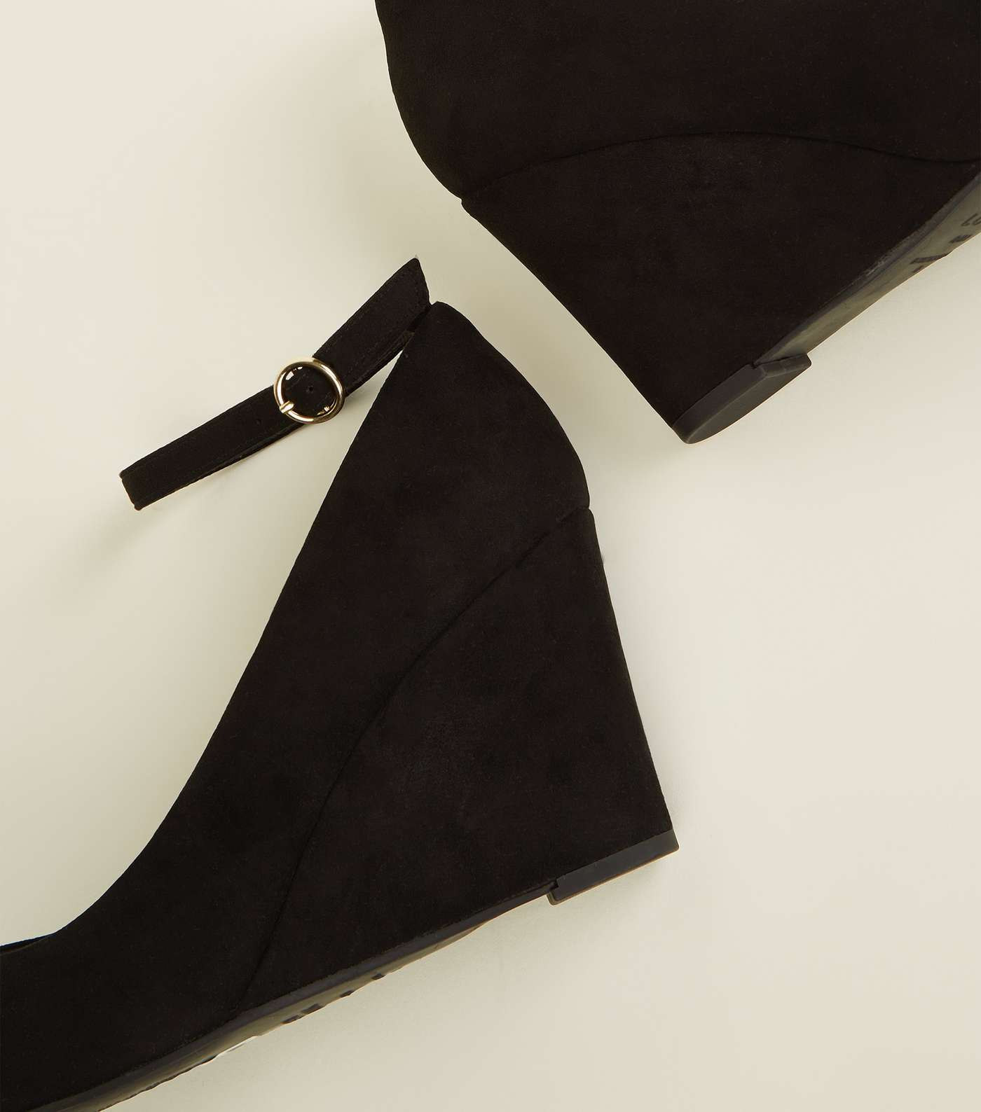 Black Comfort Suedette Ankle Strap Wedges Image 4