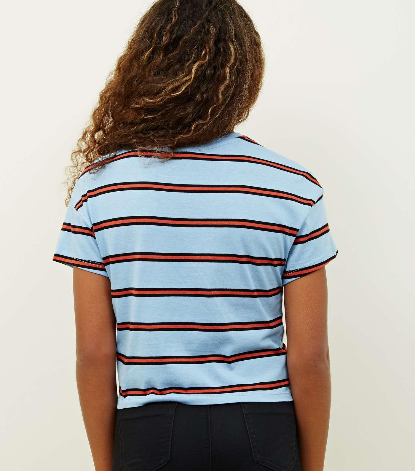Girls Blue Stripe NYC Logo Tie Front T-Shirt Image 3