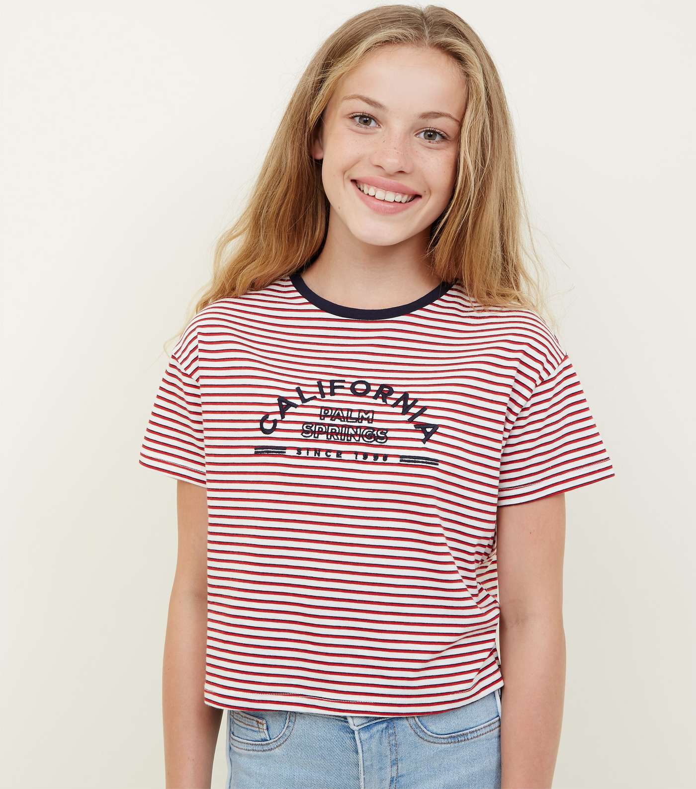Girls Red Stripe California Ringer T-Shirt 