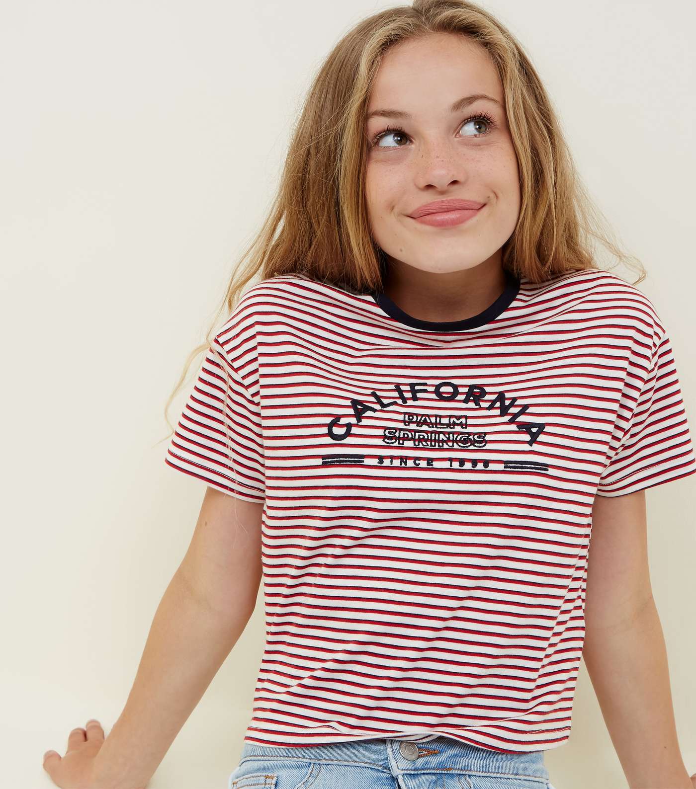 Girls Red Stripe California Ringer T-Shirt  Image 5