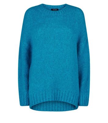 Turquoise Fluffy Crew Neck Jumper | New 