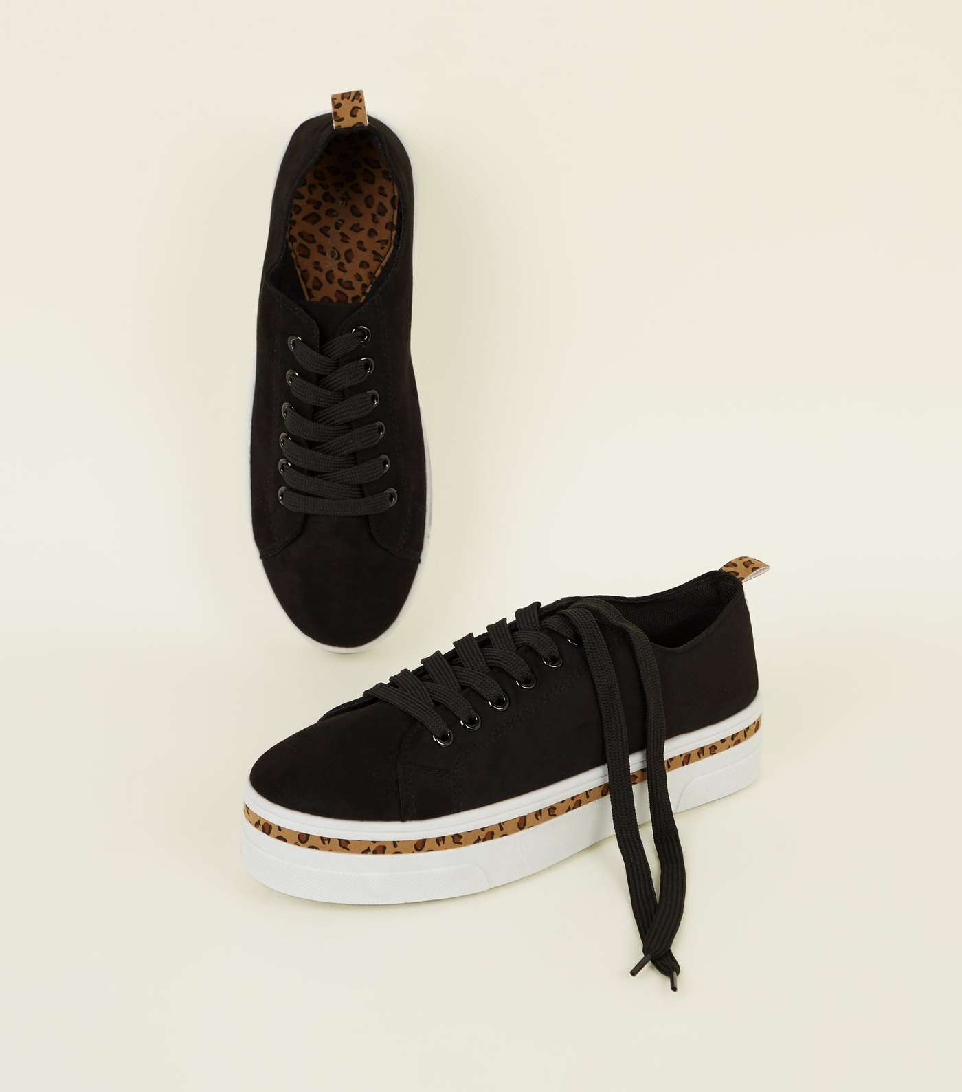 Black Leopard Print Trim Flatform Shoes Image 3