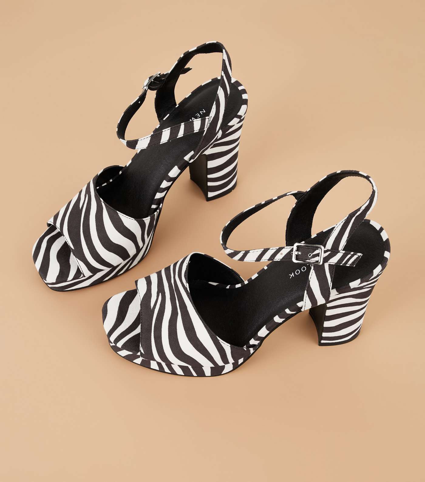 Black Zebra Print Square Toe Platform Sandals Image 4