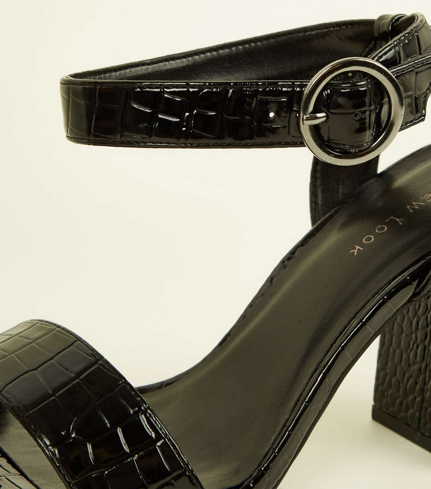 Black Faux Croc Block Heel Sandals Image 4
