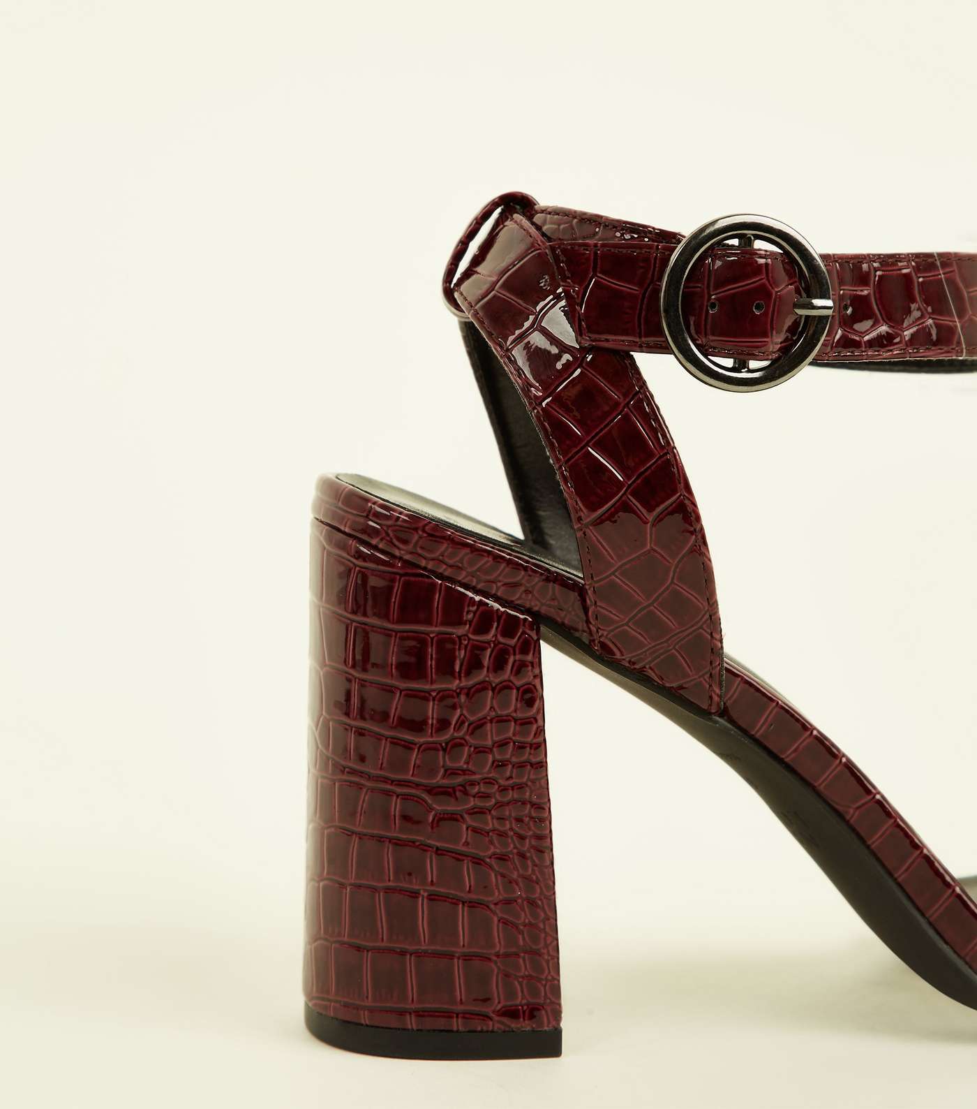 Dark Red Faux Croc Block Heel Sandals Image 3