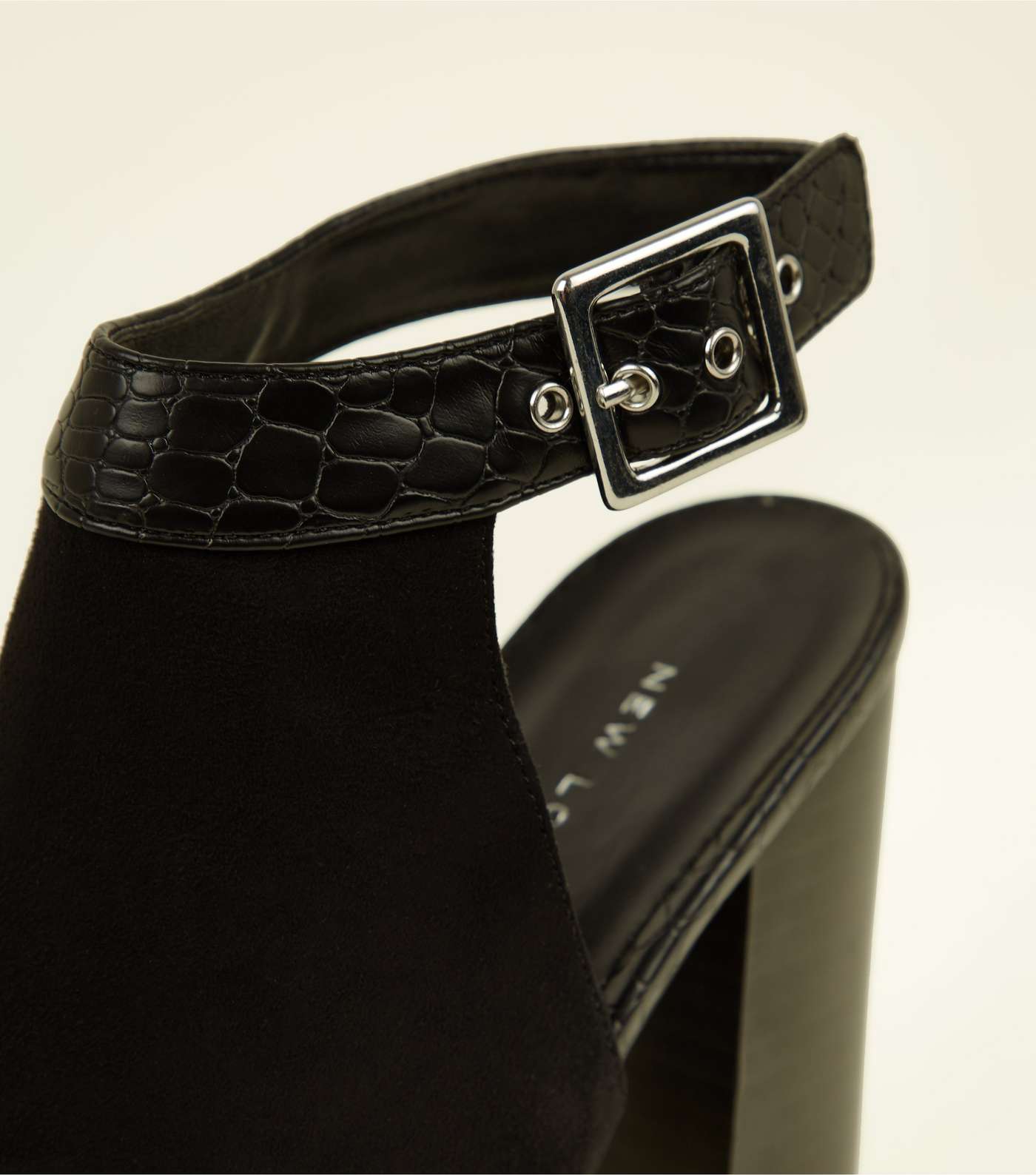 Black Suedette Faux Croc Strap Heels Image 3