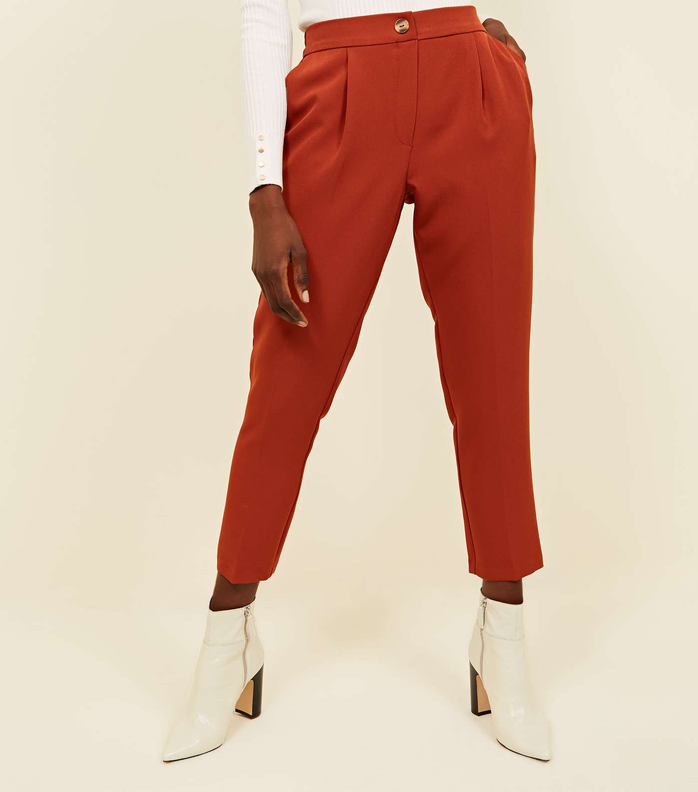 Rust Tapered Pull On Trousers Image 2