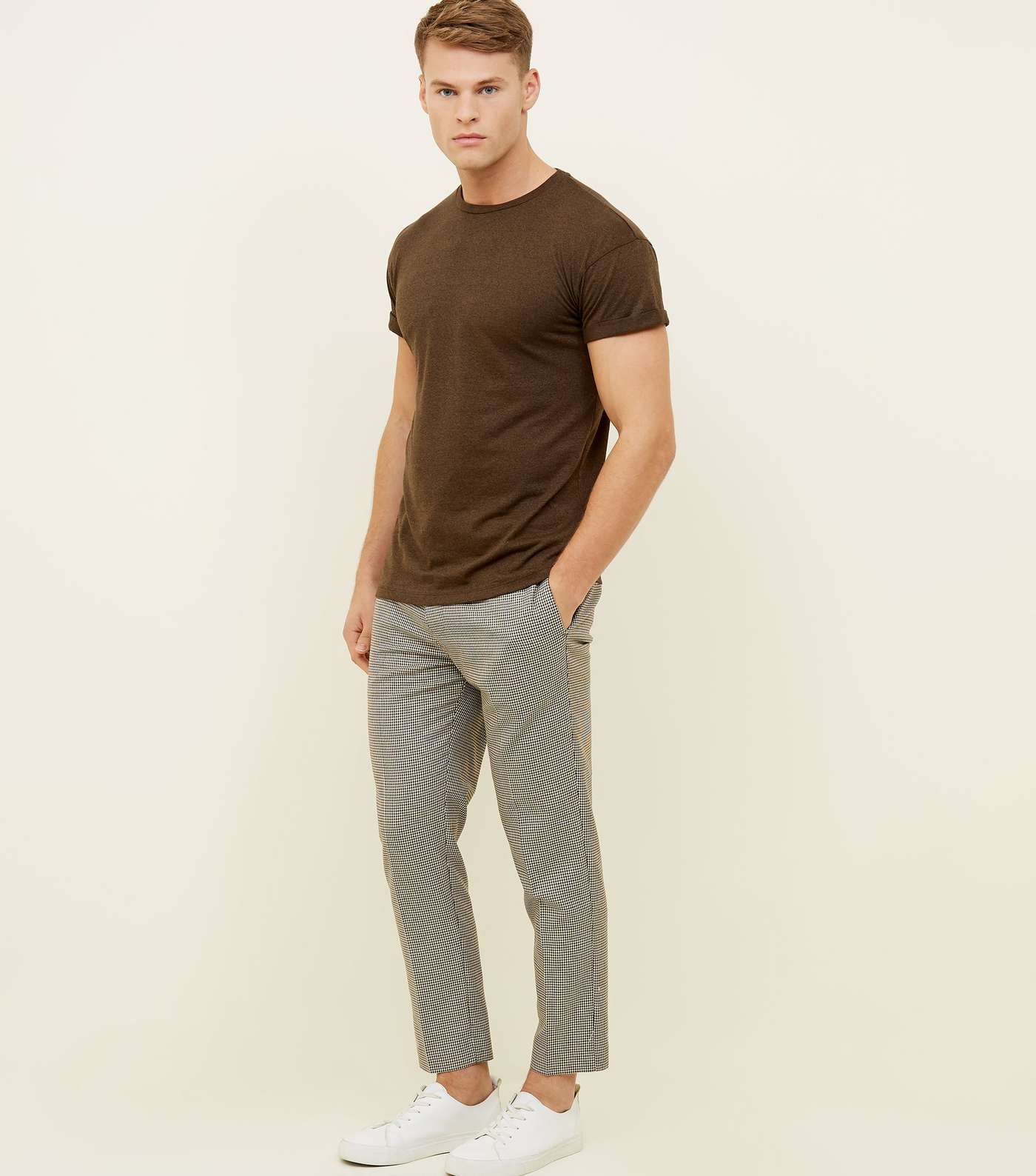 Khaki Marl Rolled Sleeve T-Shirt Image 2