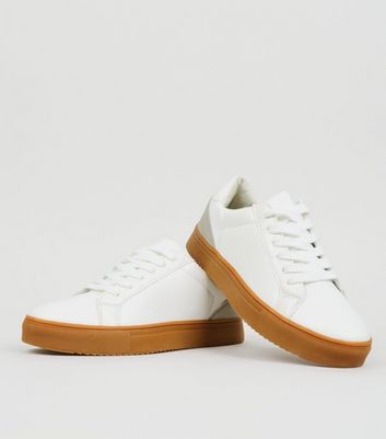 white leather gum sole sneakers