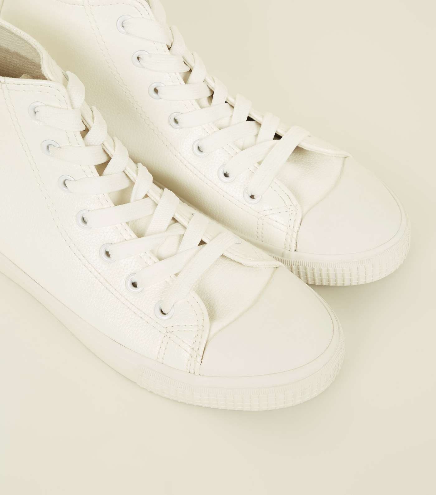White Leather-Look High Top Trainers Image 4