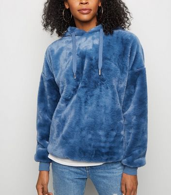 Pale Blue Faux Fur Hoodie New Look