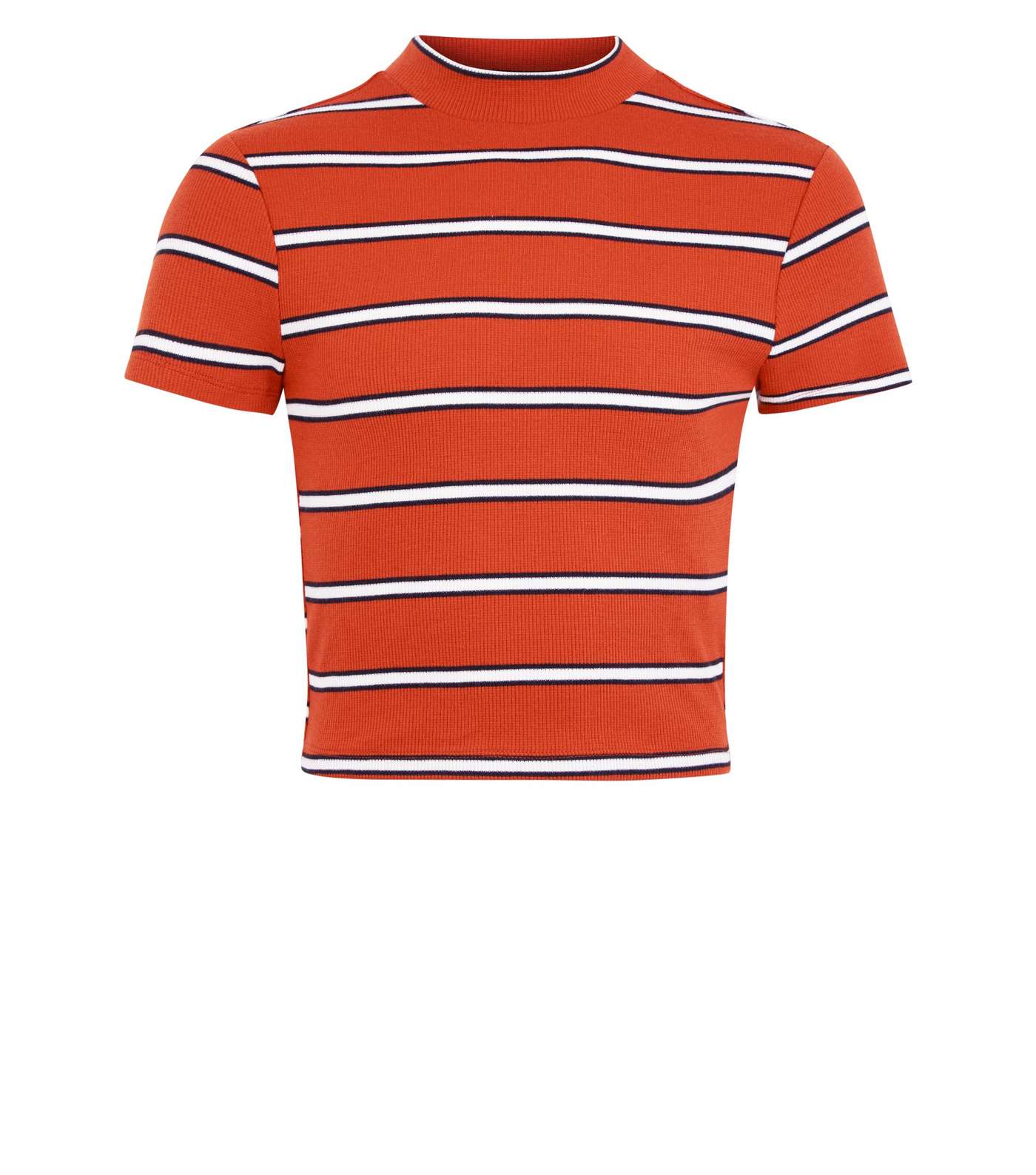 Girls Orange Stripe High Neck Fitted T-Shirt Image 4