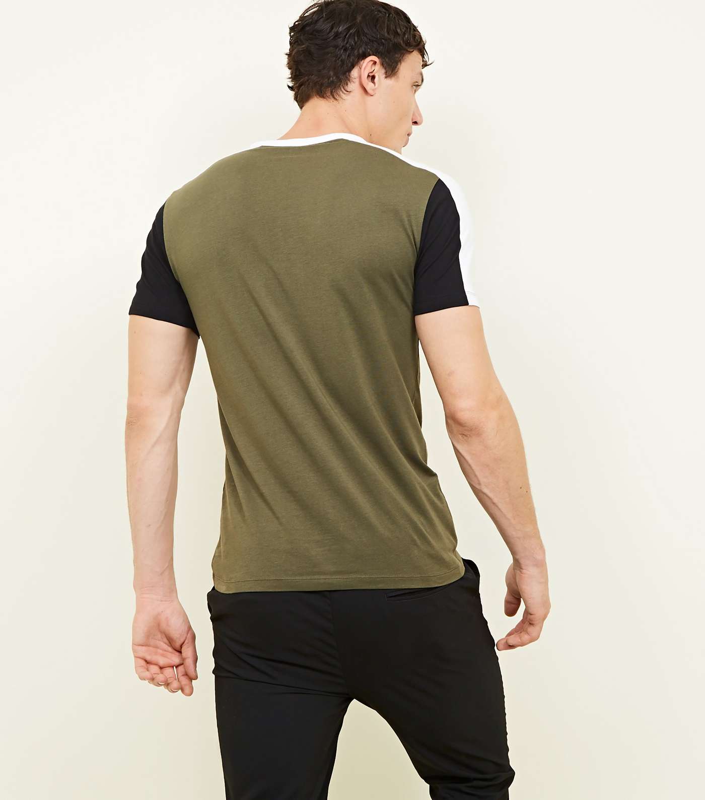 Khaki Muscle Fit Colour Block T-Shirt Image 3