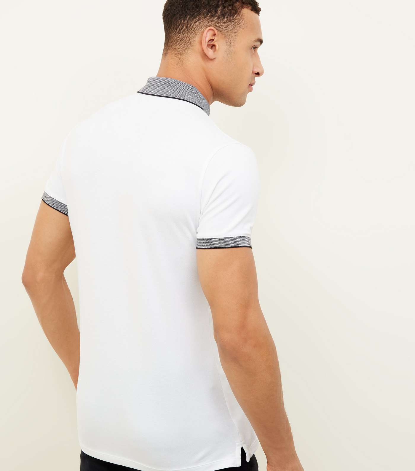 White Stripe Collar Muscle Fit Polo Shirt Image 3