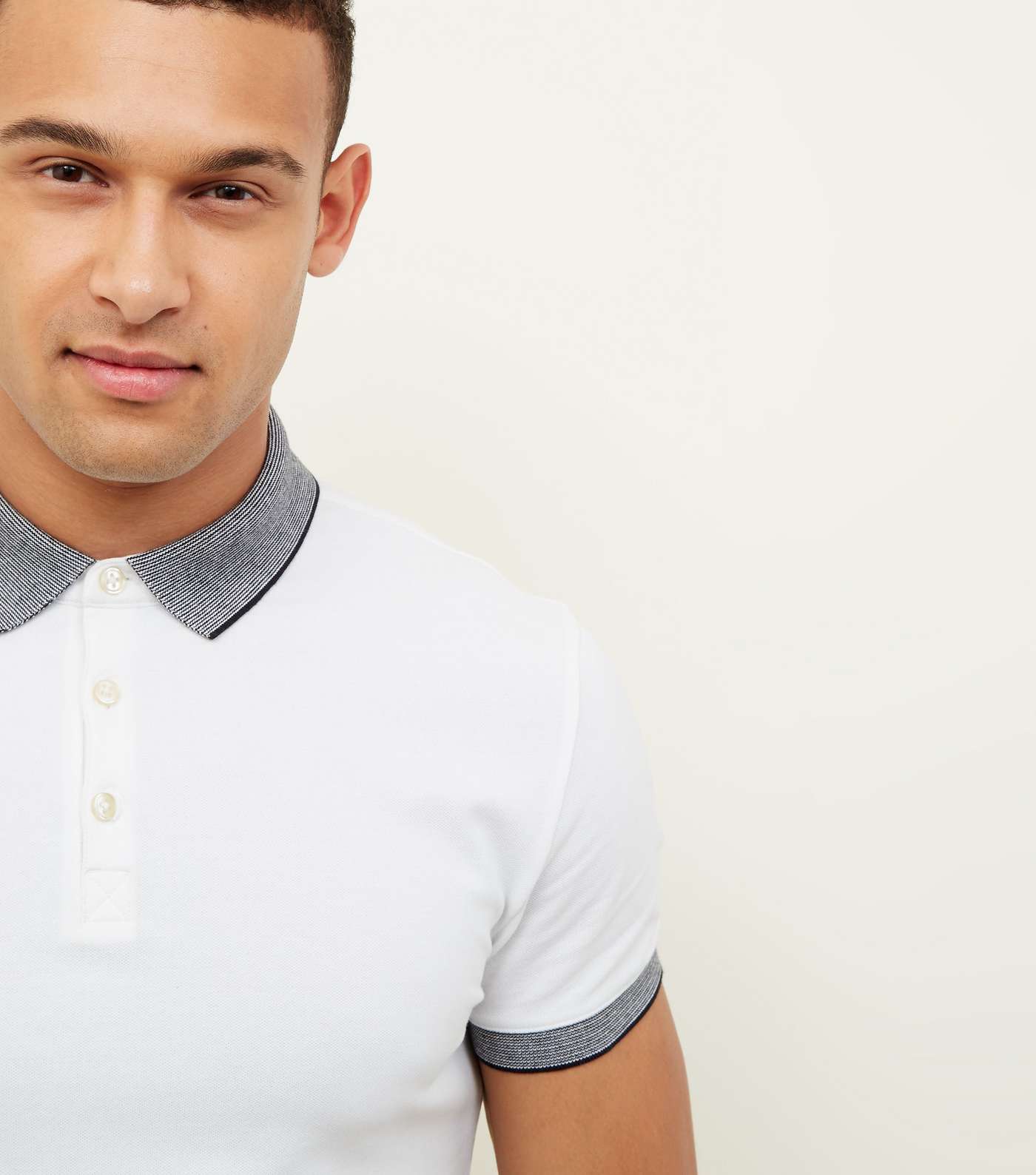 White Stripe Collar Muscle Fit Polo Shirt Image 5