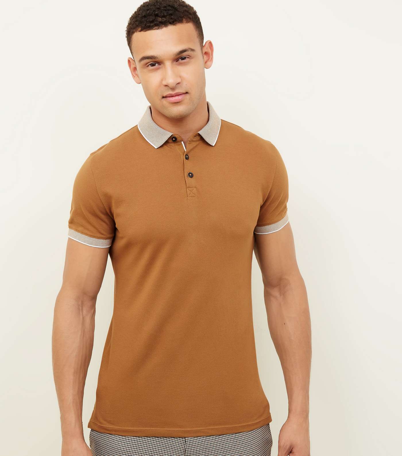 Camel Stripe Collar Muscle Fit Polo Shirt