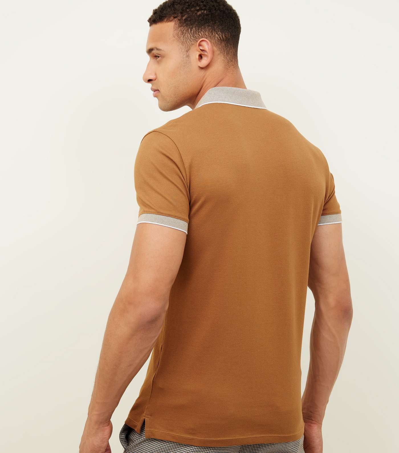Camel Stripe Collar Muscle Fit Polo Shirt Image 3