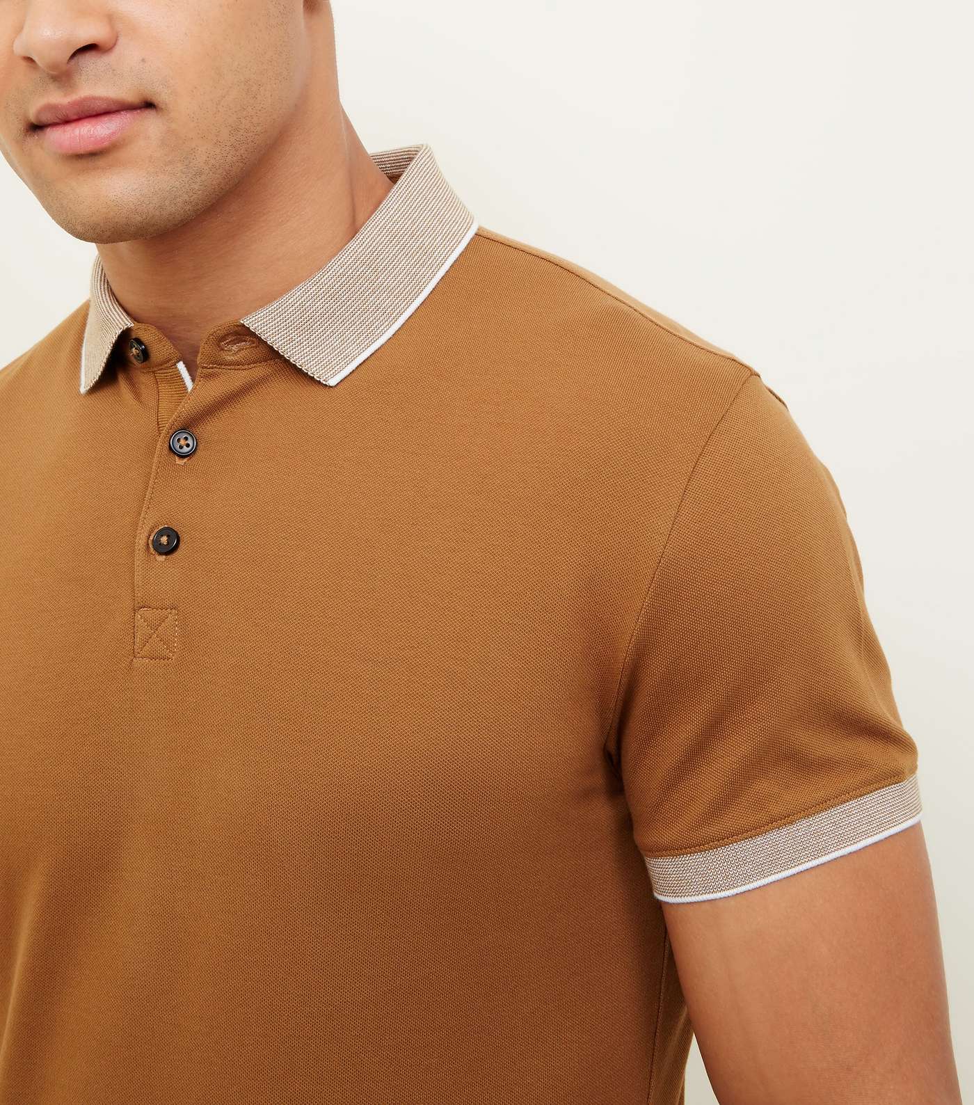 Camel Stripe Collar Muscle Fit Polo Shirt Image 5