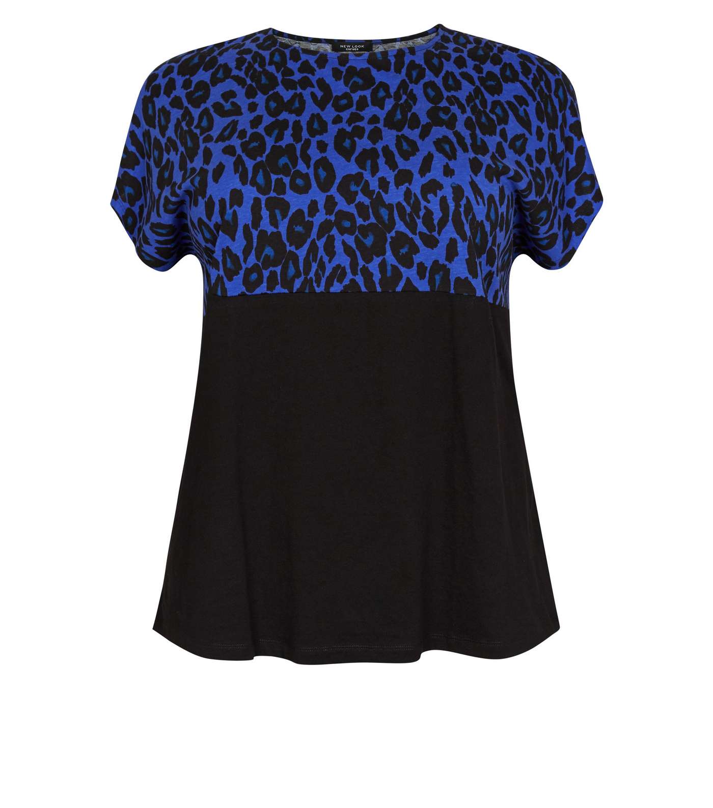 Curves Blue Leopard Print Colour Block T-Shirt Image 4