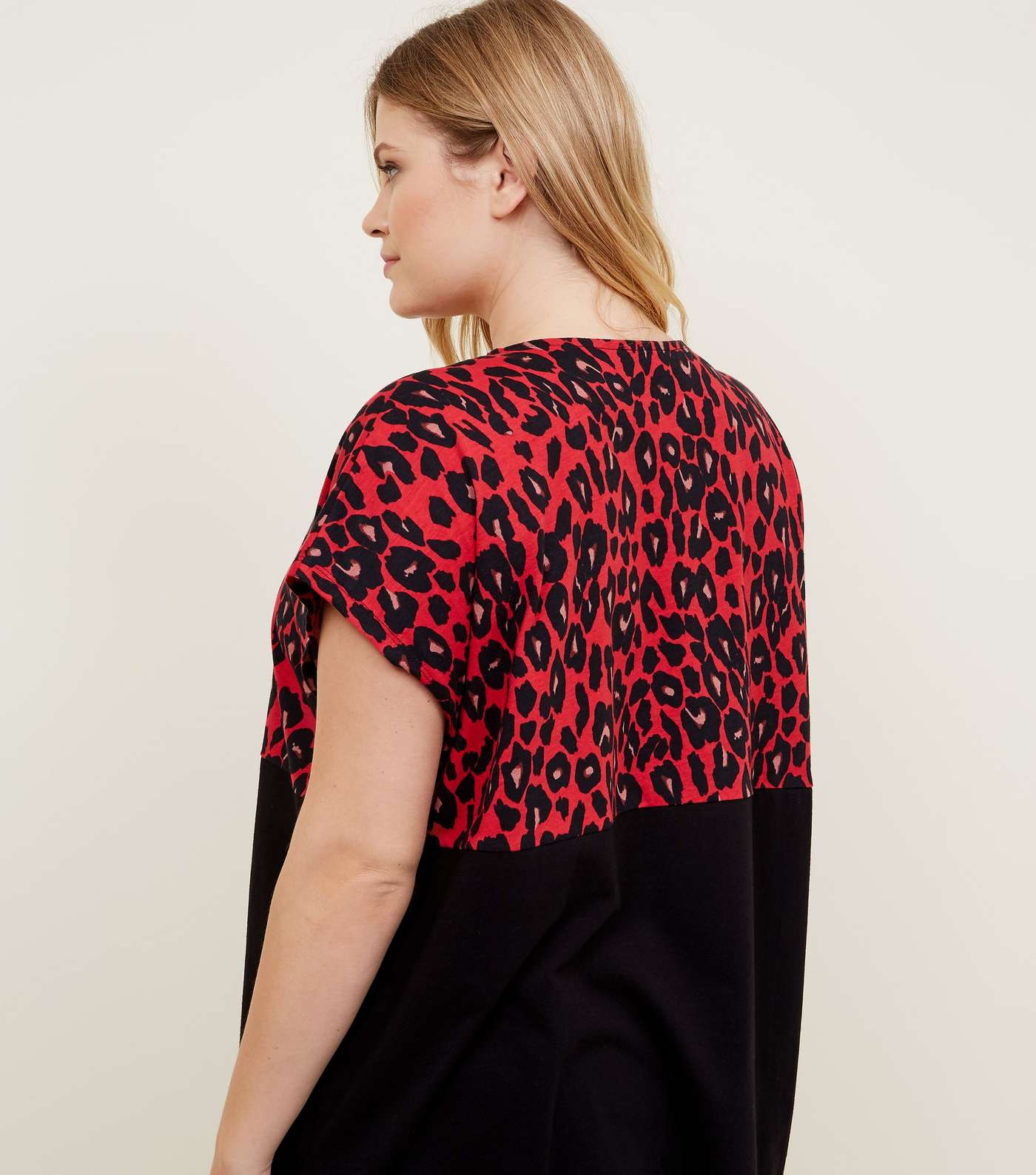 Curves Red Leopard Print Colour Block T-Shirt Image 3
