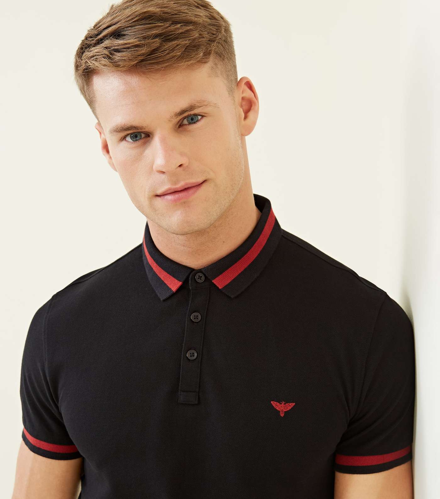 Black Stripe Collar Polo Shirt Image 5