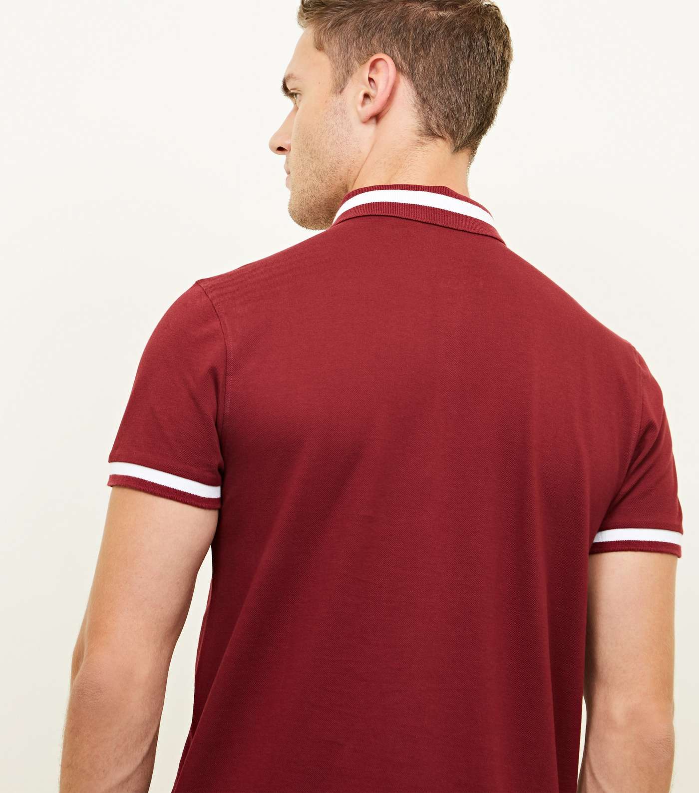 Dark Red Stripe Collar Polo Shirt Image 3